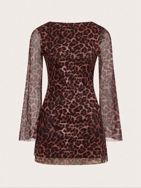Leopard Flounce Sleeve Dress