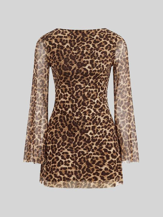 Leopard Flounce Sleeve Dress